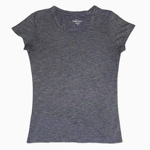 J Crew Vintage Cotton Grey & Black Striped Scoop Neck Long Hem T-Shirt S